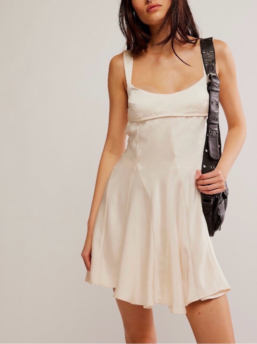 Free People Cream Satin Mini Dress with Spaghetti Straps